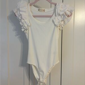 Altar'd State Cream Ruffled Kids Bodysuit